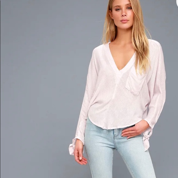 💕 Free People Morning Solid White (Slight Pink Tone) Long Sleeve Top Large - Picture 6 of 15